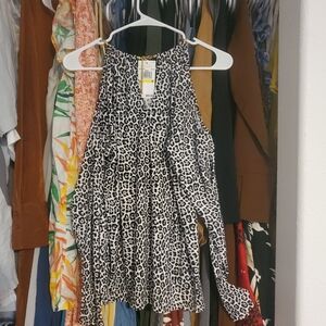 Michael Kors Black and White Leopard Print Top Open Shoulders NWT